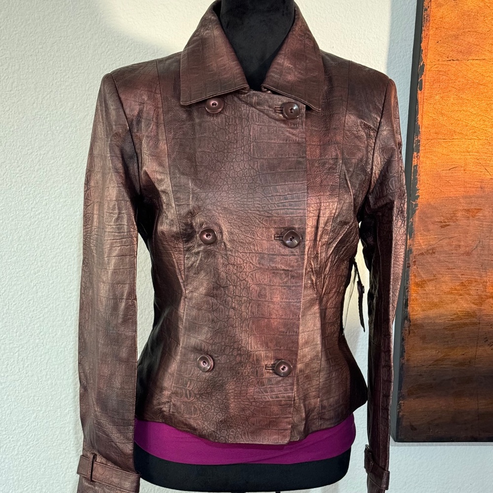 NWT Vintage Dué Per Dué Metallic Plum/Eggplant Leather Blazer - Size 4